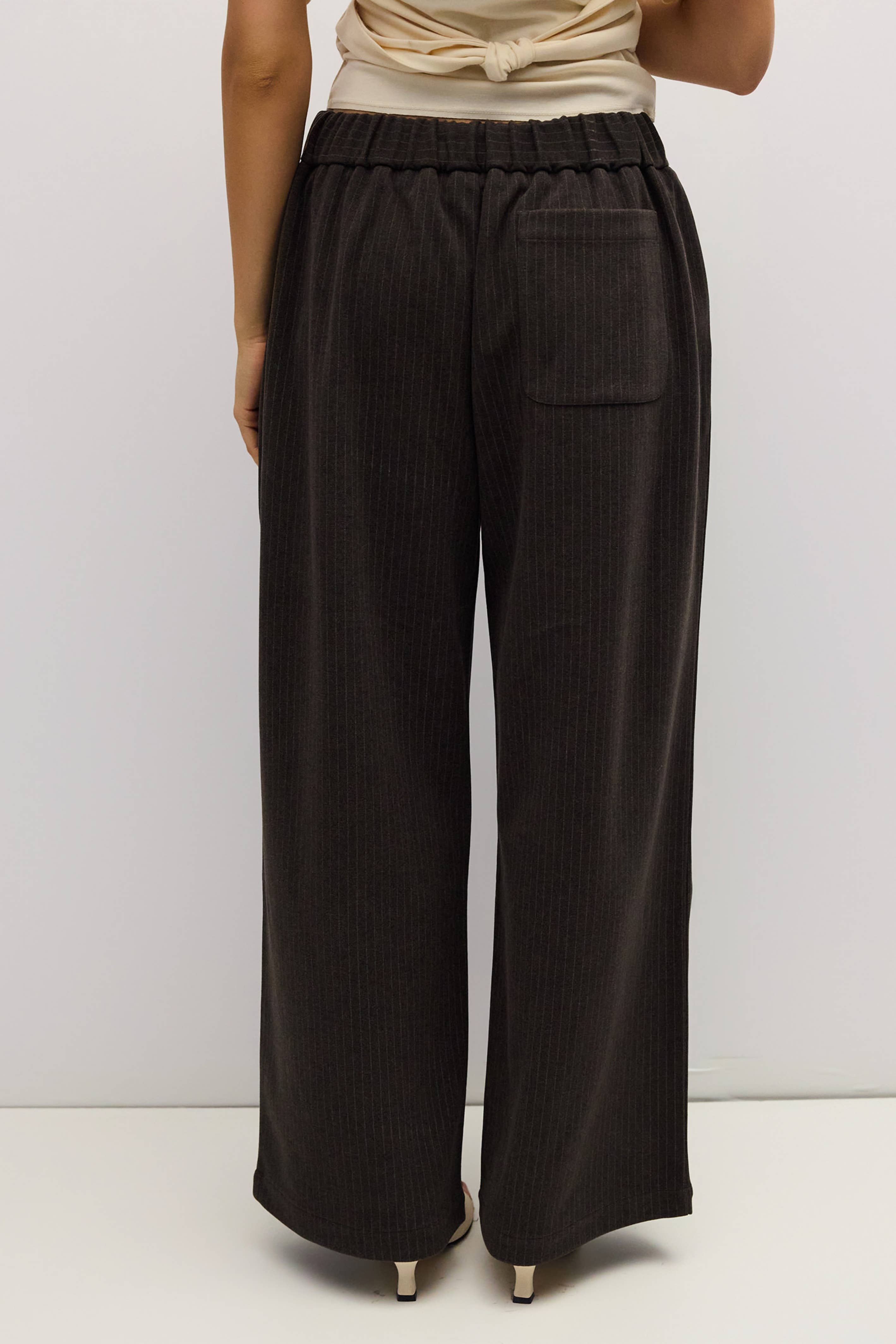 Brown Pinstripe Pleated Sophia Pants