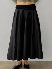 Black Contrasted Waist Full Skirt