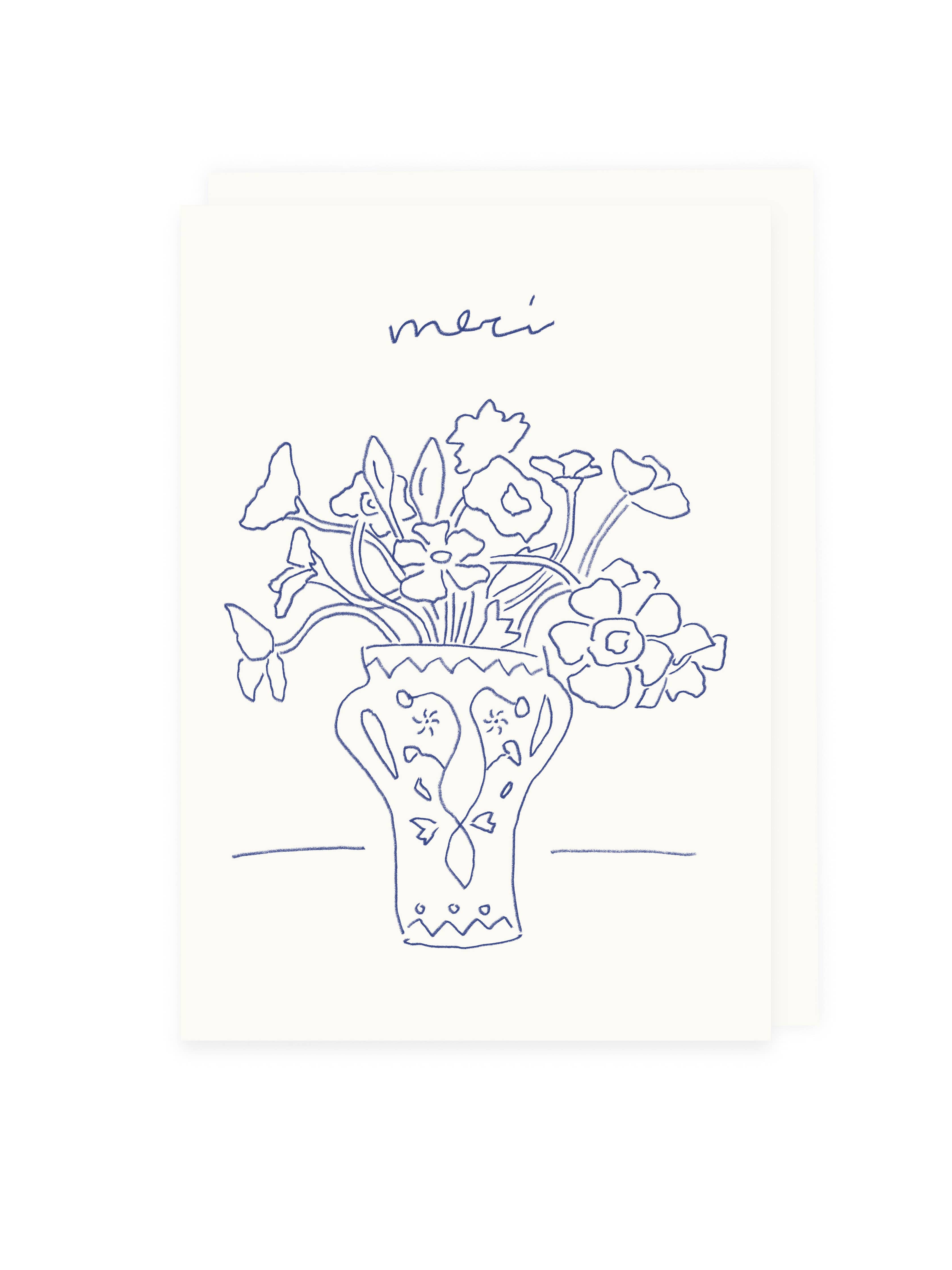 'Merci' Flower Vase Greeting Card by L'Atelier Samedi