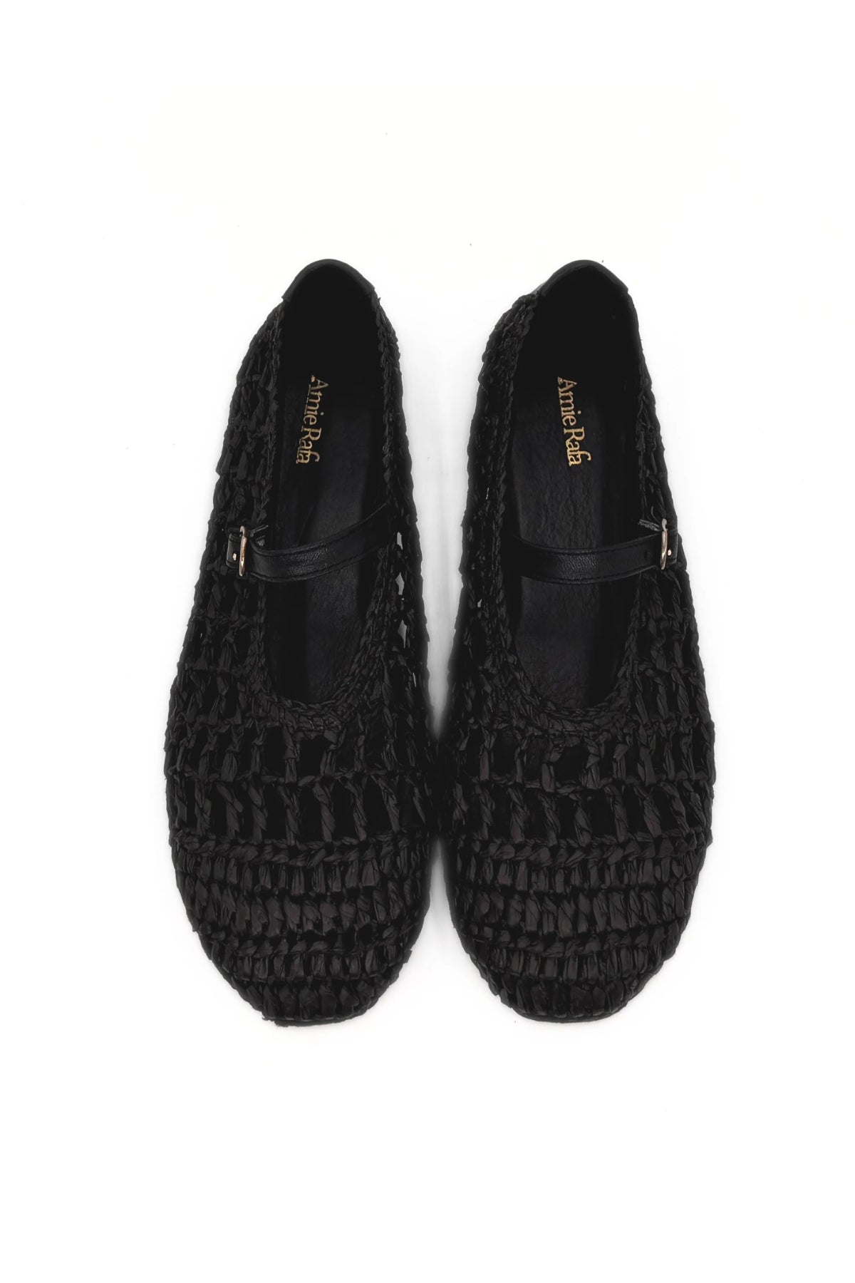 Black Straw Mary Jane Flats