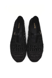 Black Straw Mary Jane Flats