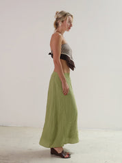 Green Crinkled Ayla Midi Skirt