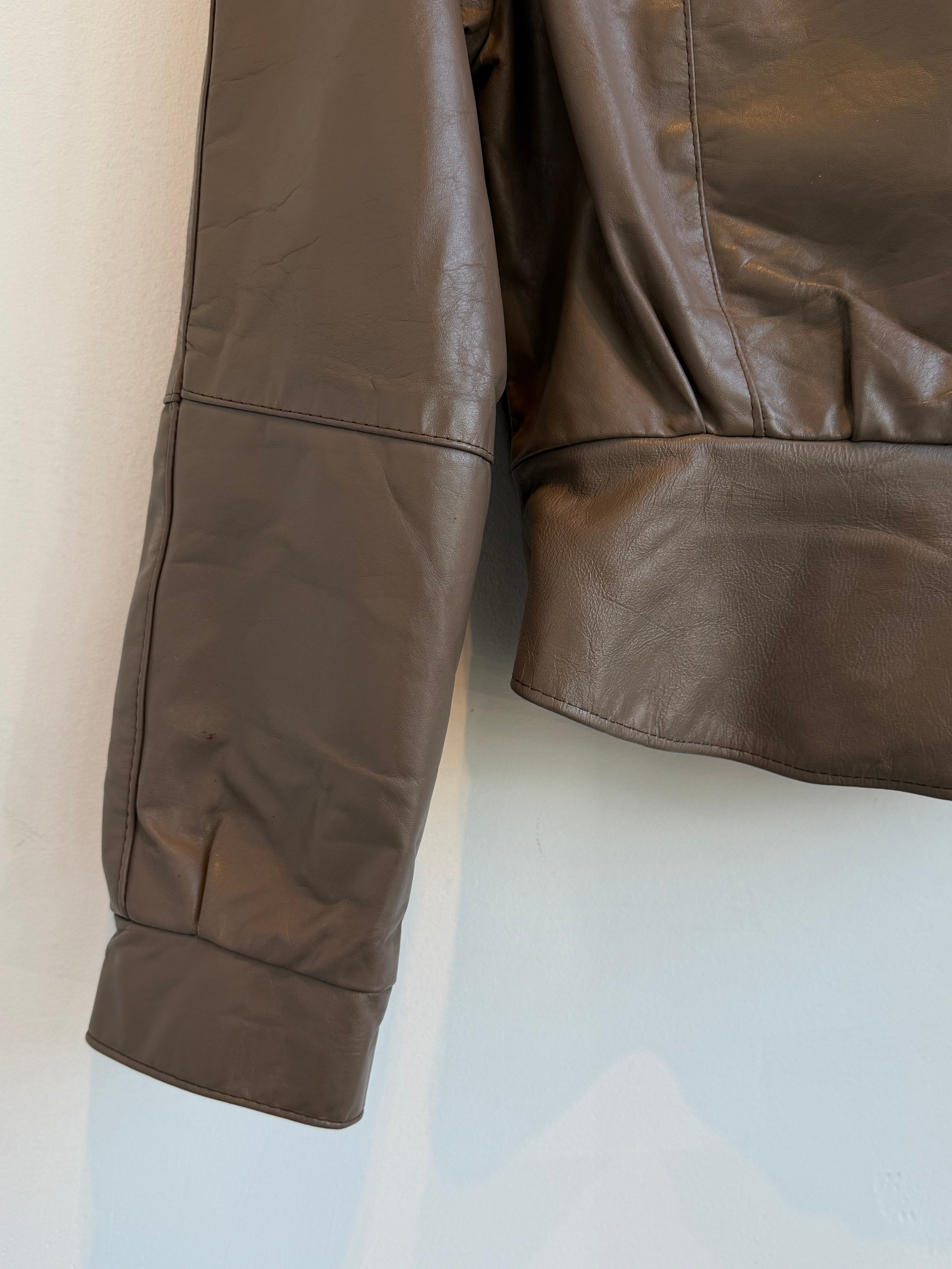 Vintage Tan Leather Bomber Jacket