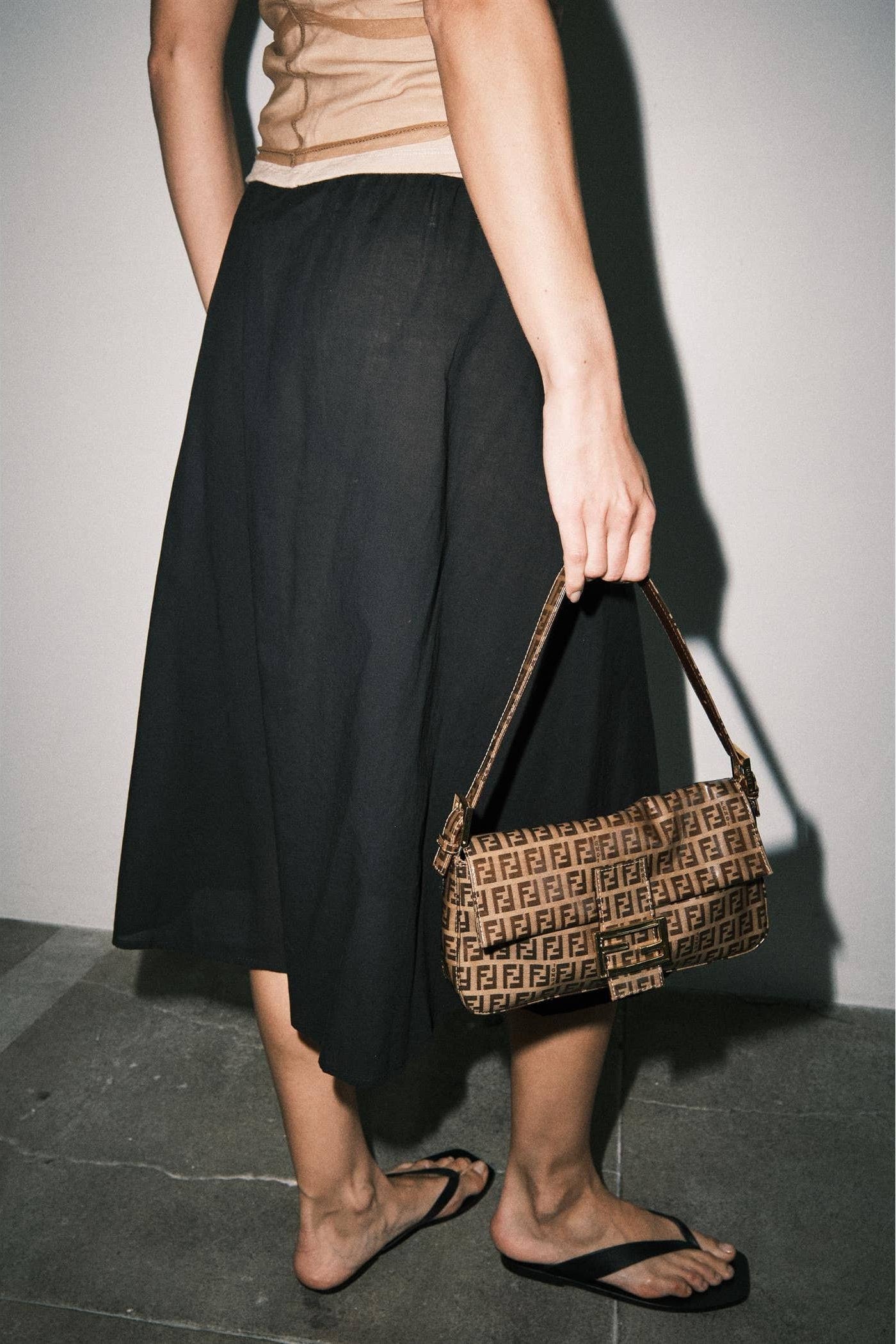 Black Cotton Voile Sheer A-Line Midi Skirt