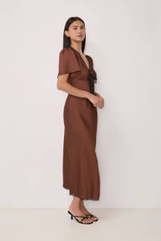 Brown V-Neck Estelle Dress