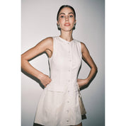 Cream Lenore Button-Front Sleeveless Mini Dress