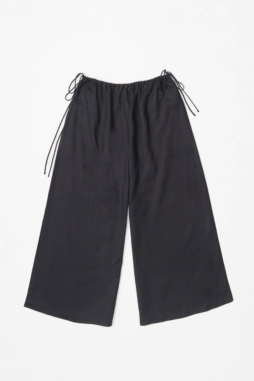 Black Wide Leg Linen Pants with Drawstrings