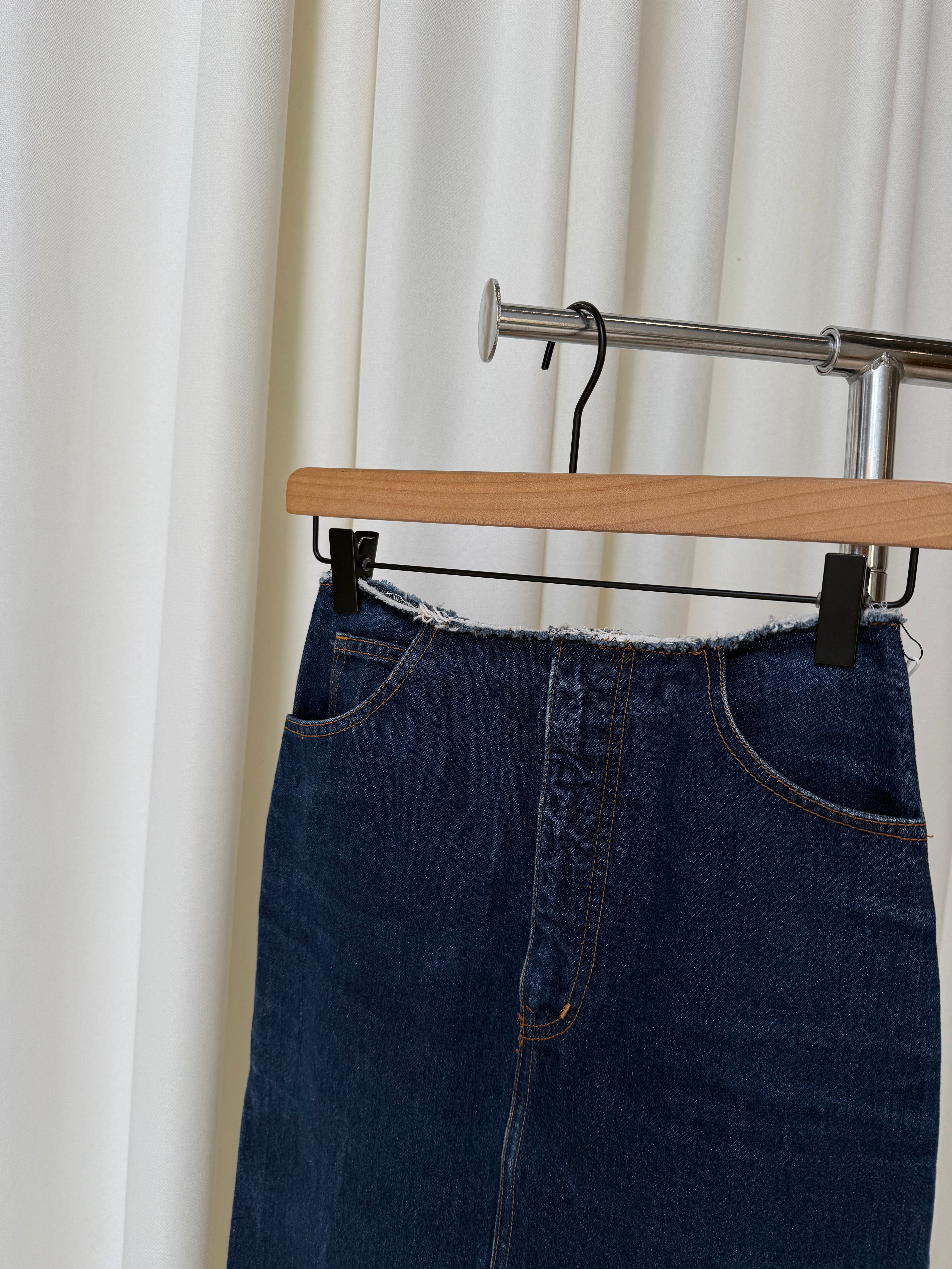 Vintage Raw Hem Denim Skirt 24" Waist