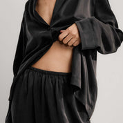 Lunya Black Washable Silk Long Sleeve Pant Set