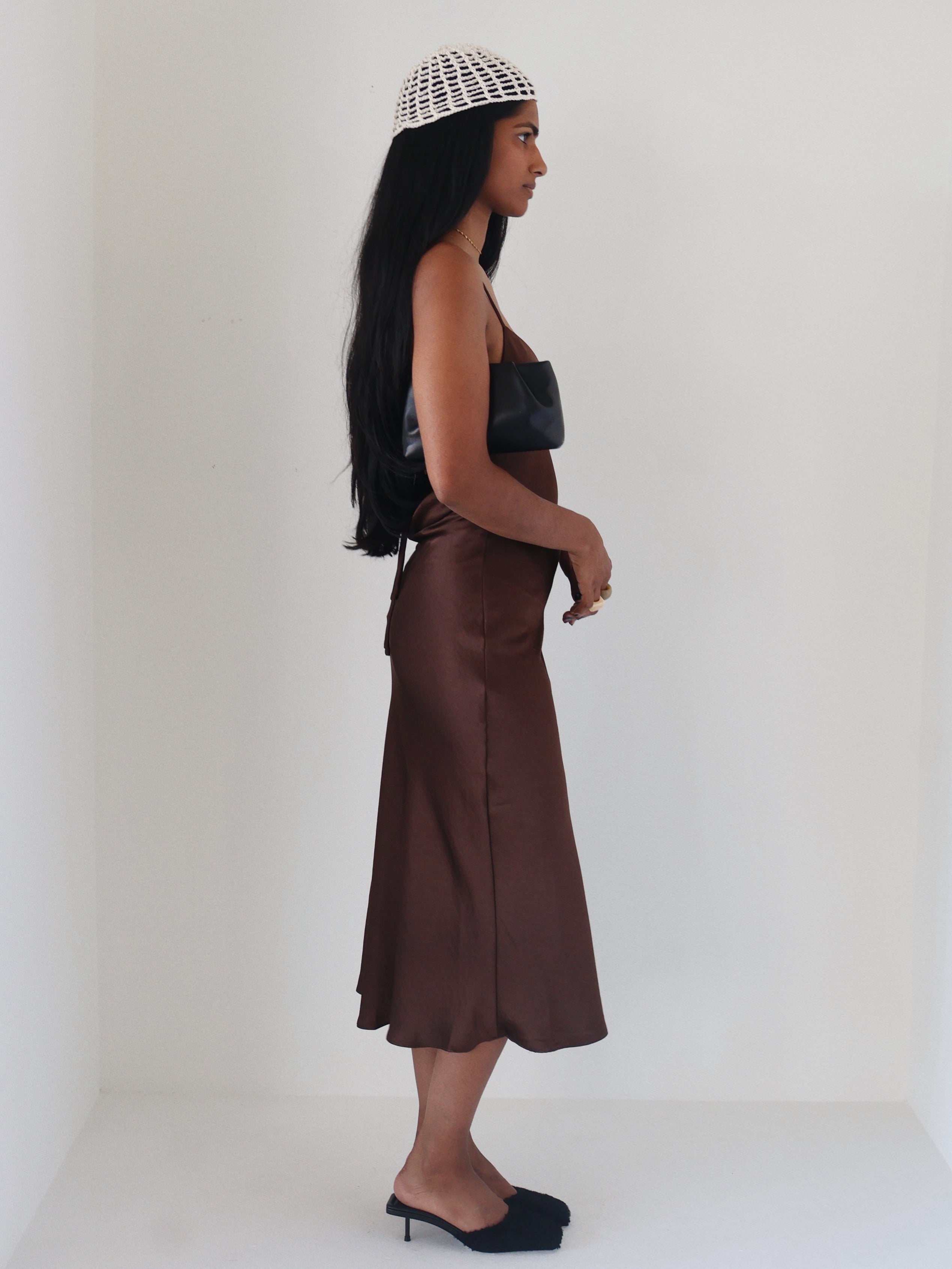 Brown Satin Chrishelle Slip Dress
