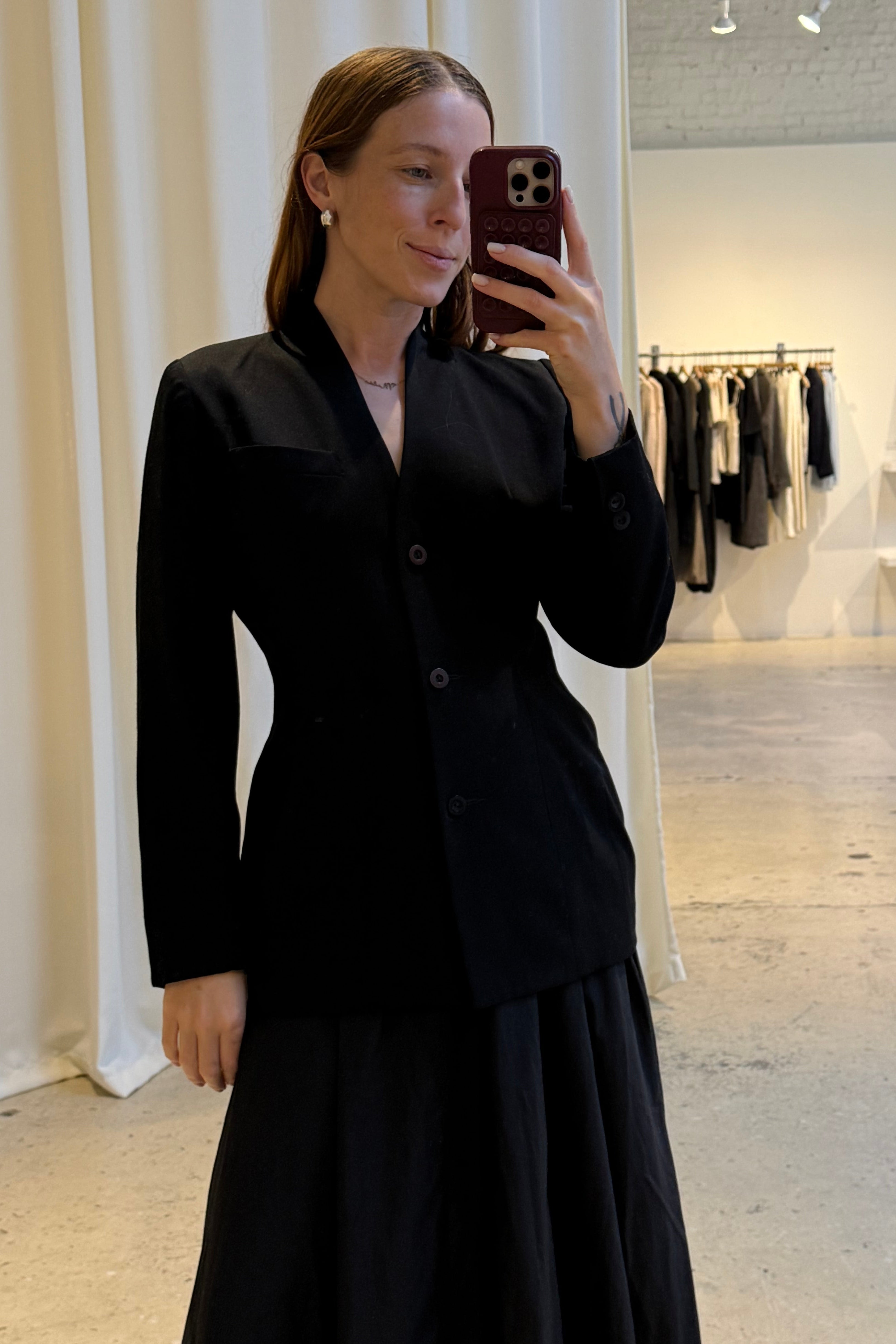 Vintage Black Open Back Wool Blazer