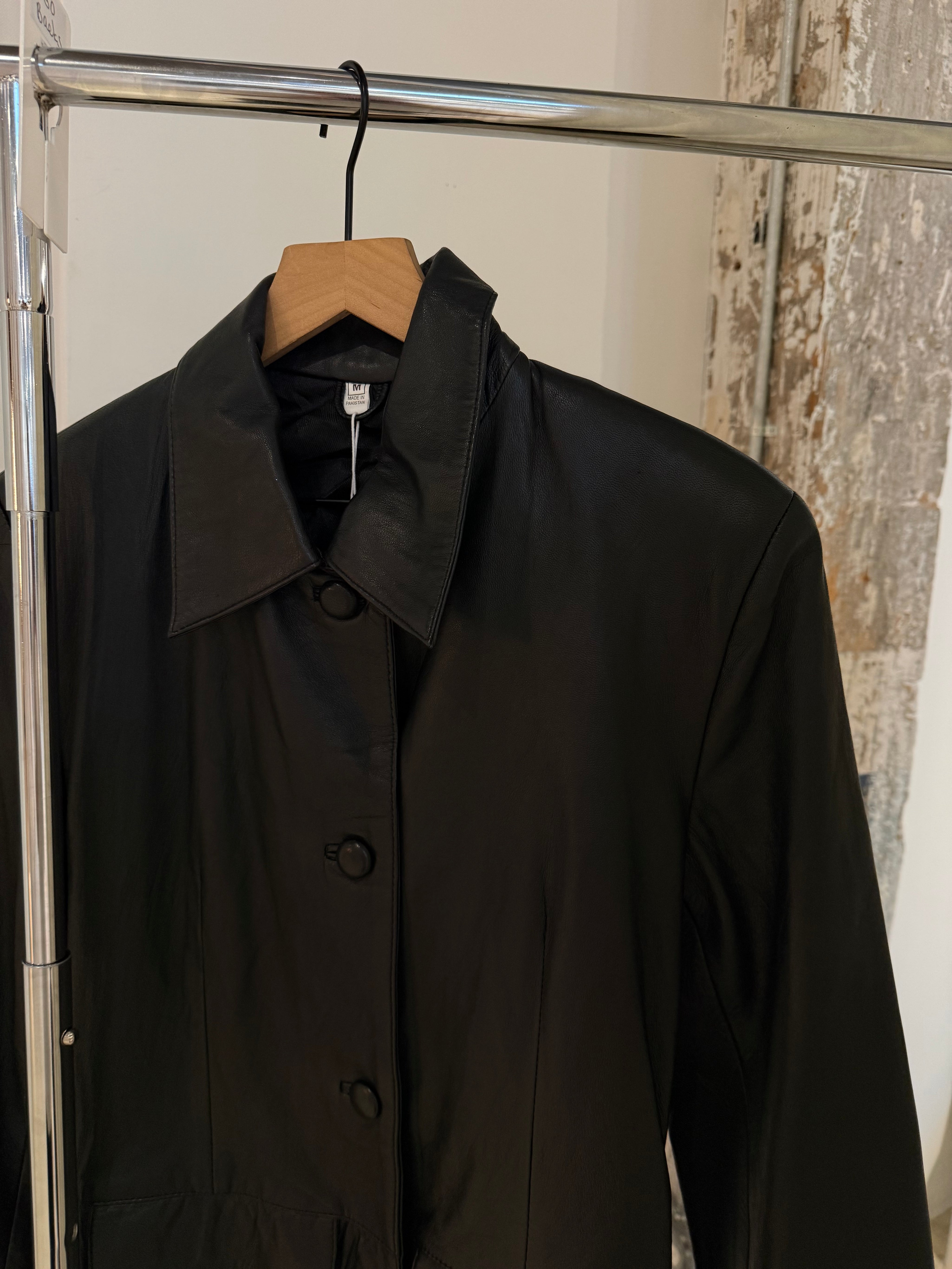 Vintage Black Leather Longline Jacket