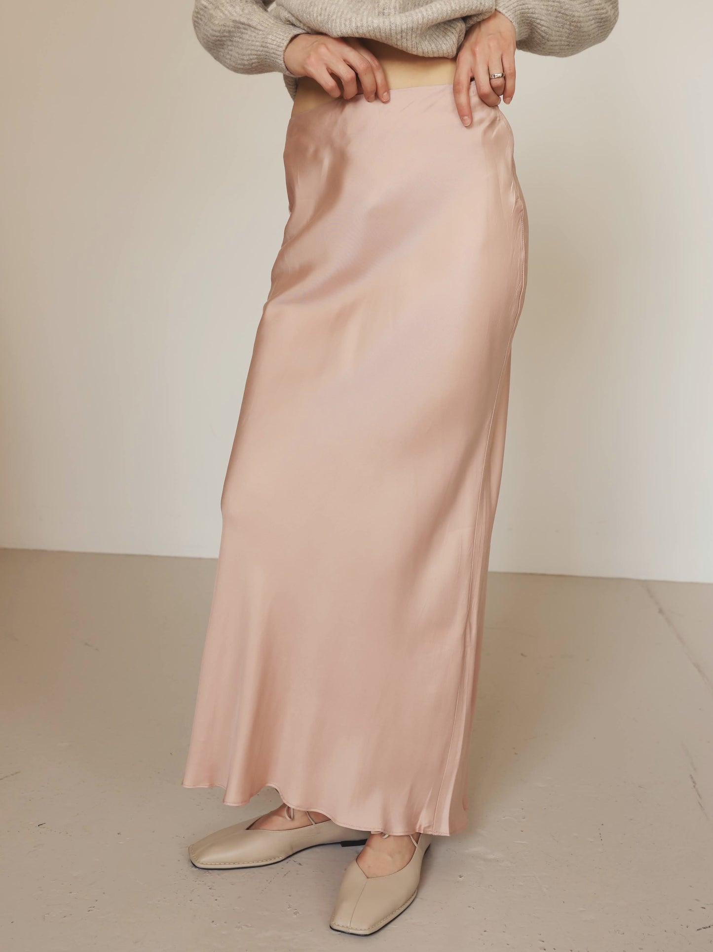 Rose Pink Cupro Bias Maxi Skirt