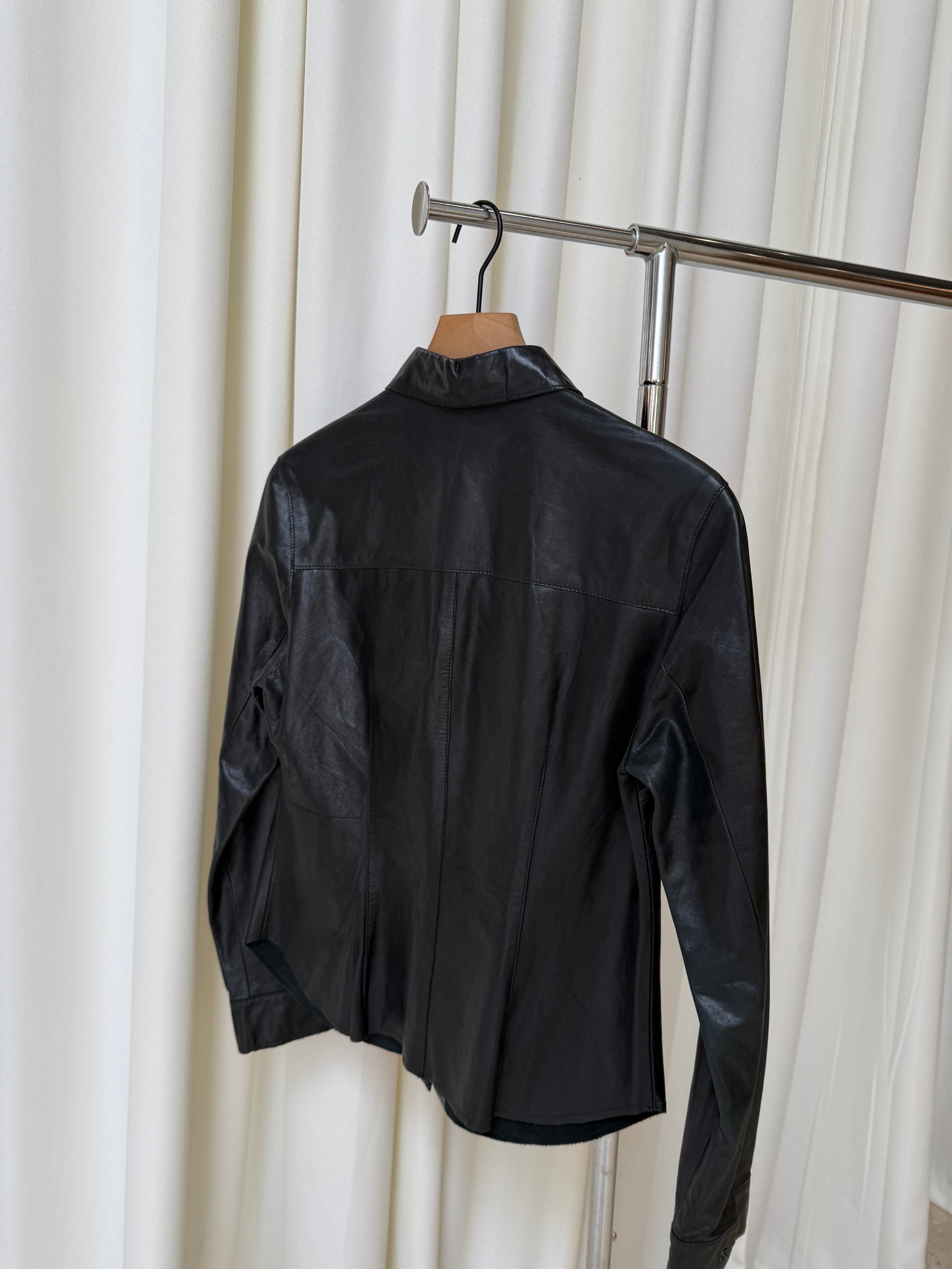 Vintage Express Black Leather Button-Up Top
