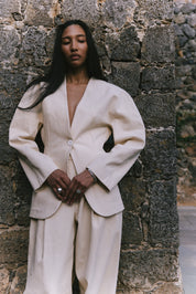 Sloan Ivory Denim Circular Sleeve Blazer