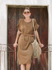Woven Market Bag with Natural Fiber Strap