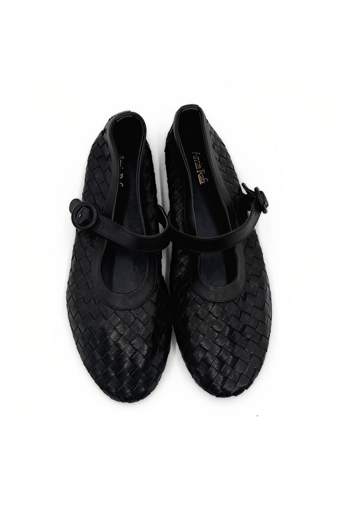Woven Black Leather Mary Jane Flat