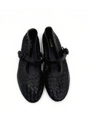 Woven Black Leather Mary Jane Flat