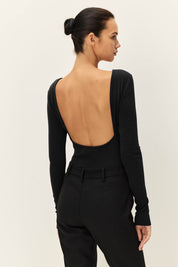 Black Odette Scoop Back Top