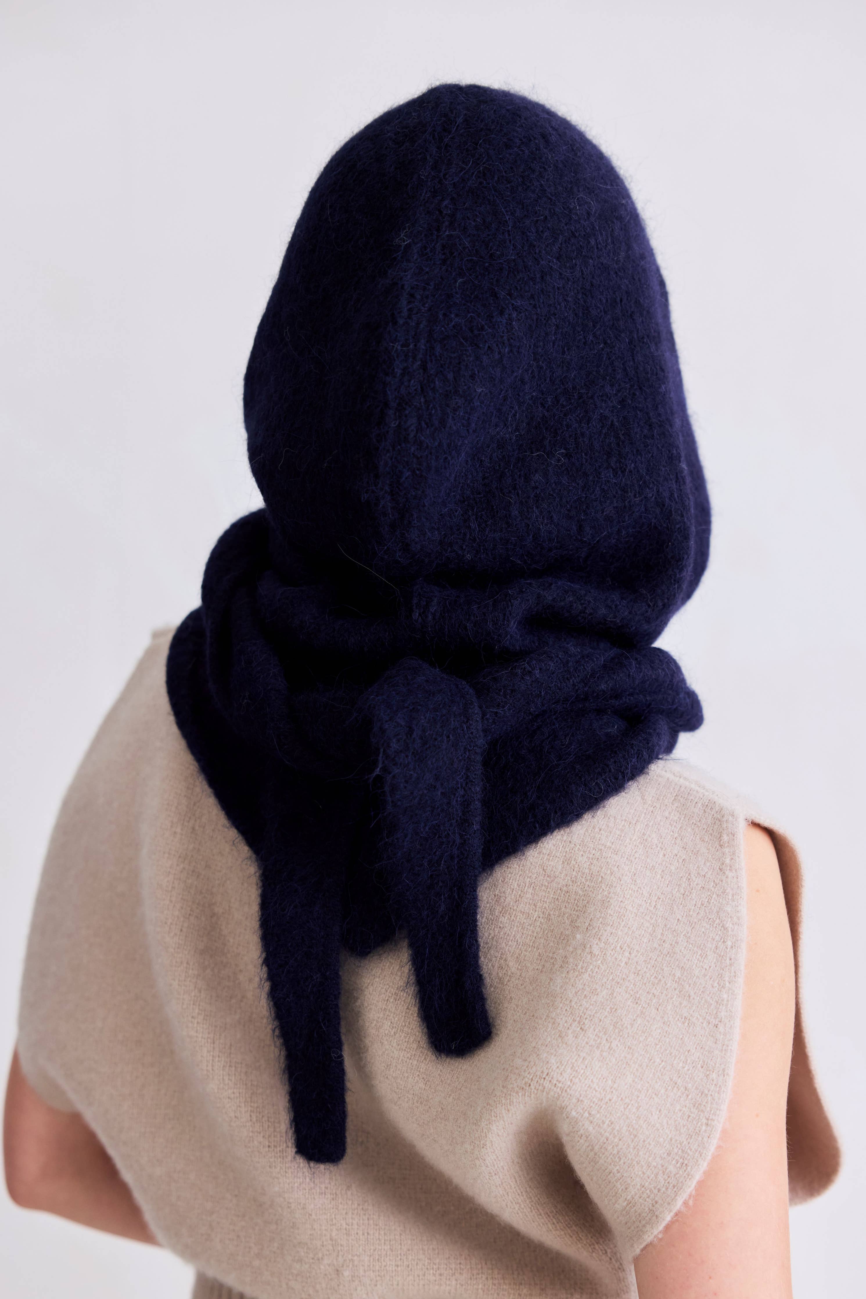 Navy Alpaca Hooded Scarf