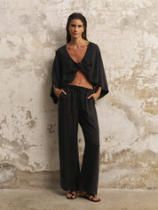 The Handloom Black Lucid Flow Tie Pants