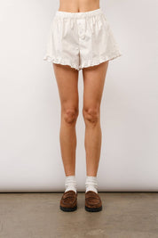Thea White Cotton Ruffle Boxer Shorts