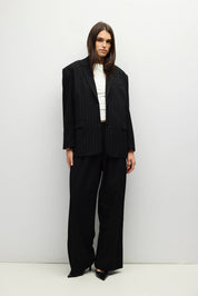 Black Pinstripe Pleated Maren Pants