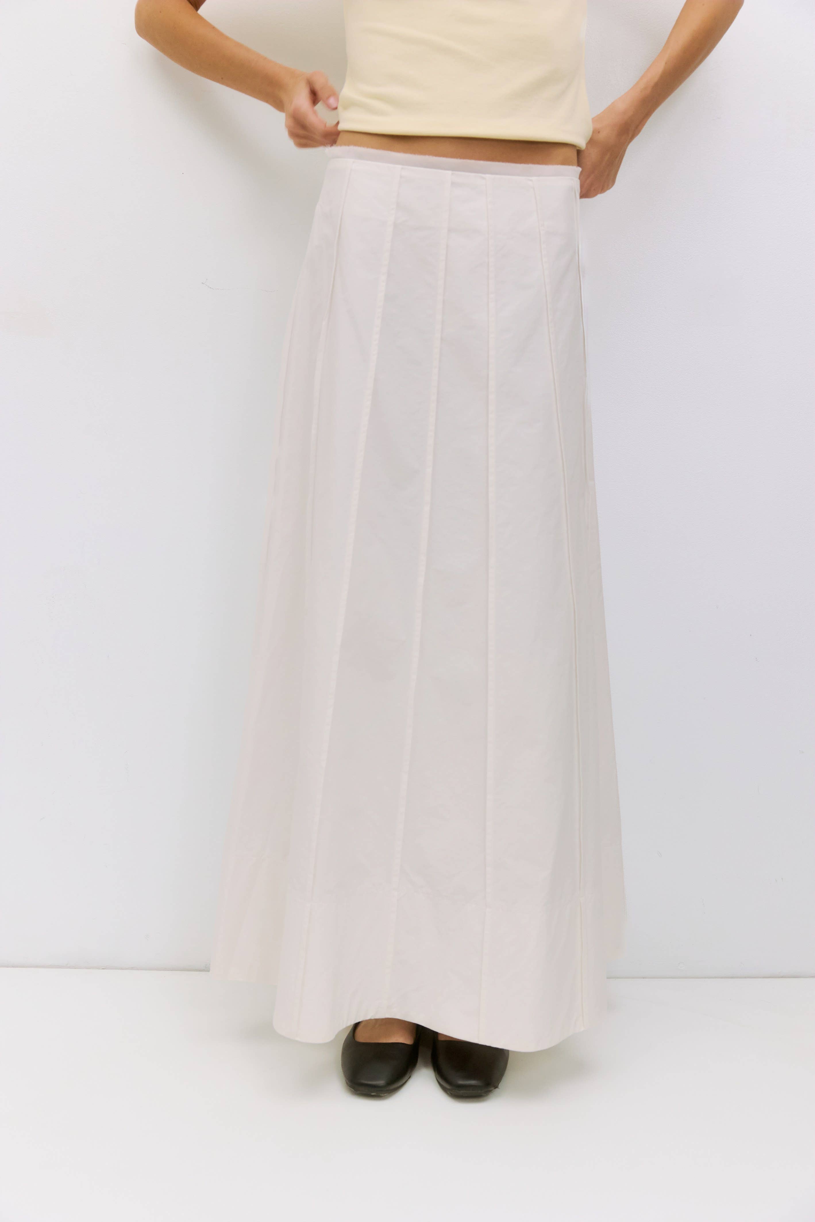 White Paneled Cotton Maxi Skirt