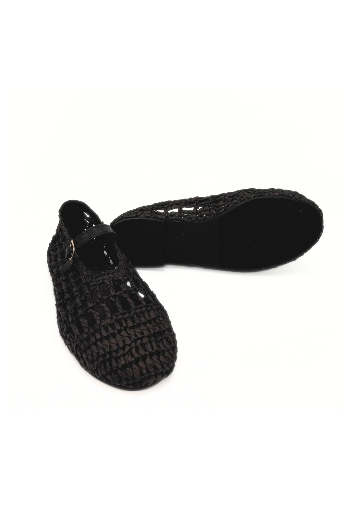Black Straw Mary Jane Flats