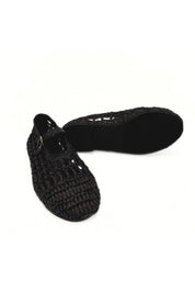 Black Straw Mary Jane Flats