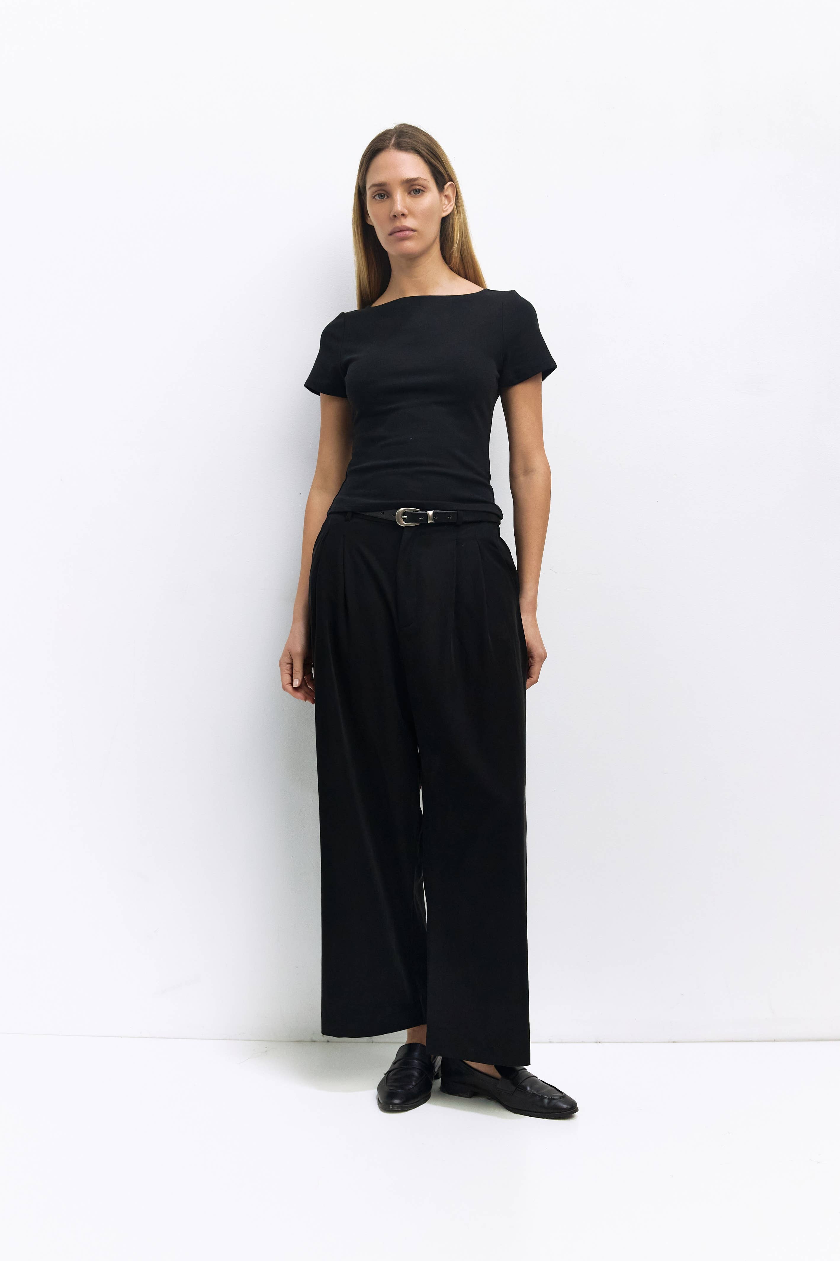 Black Wide Neck Soft Knit Top