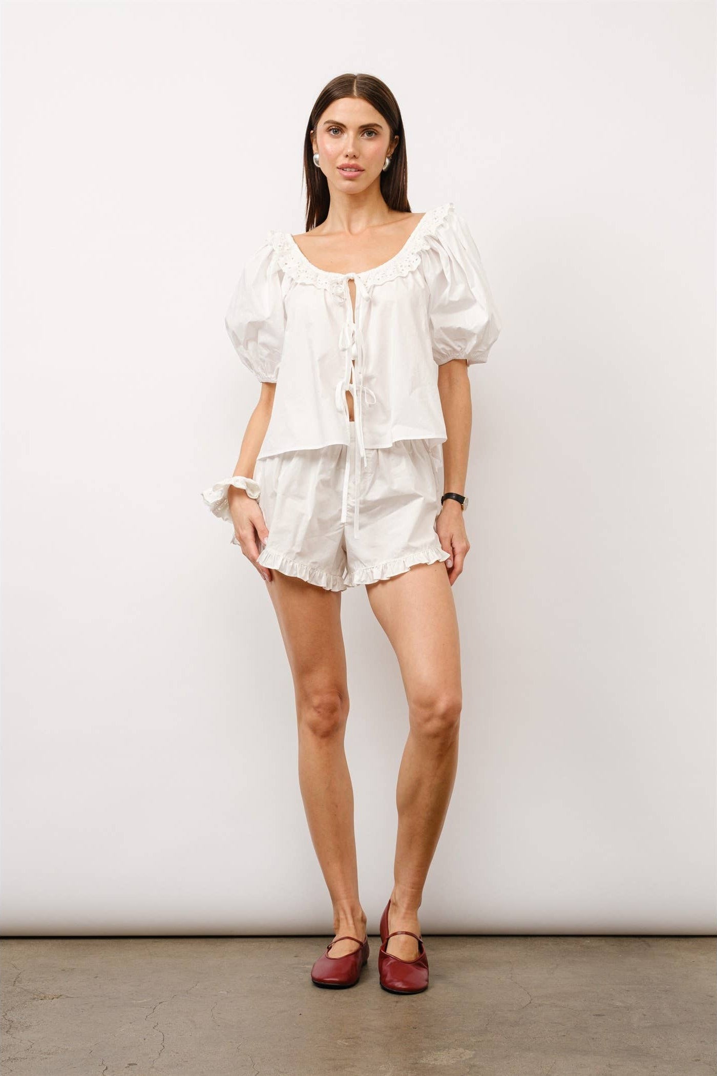 Thea White Cotton Ruffle Boxer Shorts