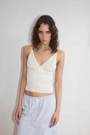 Deiji Studios Off White Cross Panel Knit Top