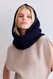 Navy Alpaca Hooded Scarf