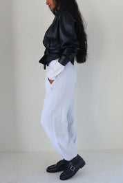 Vintage Black Leather Tie Crop Jacket