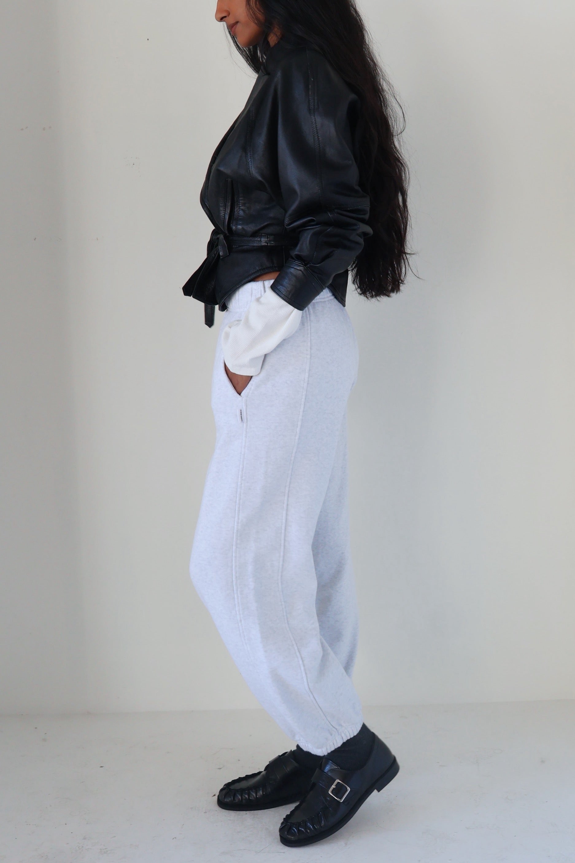 Vintage Black Leather Tie Crop Jacket