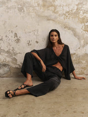 The Handloom Black Lucid Flow Tie Pants