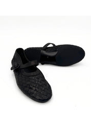 Woven Black Leather Mary Jane Flat