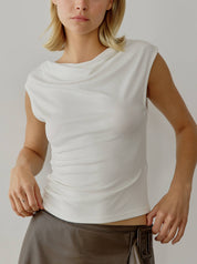 White Cowl Neck Sleeveless Top