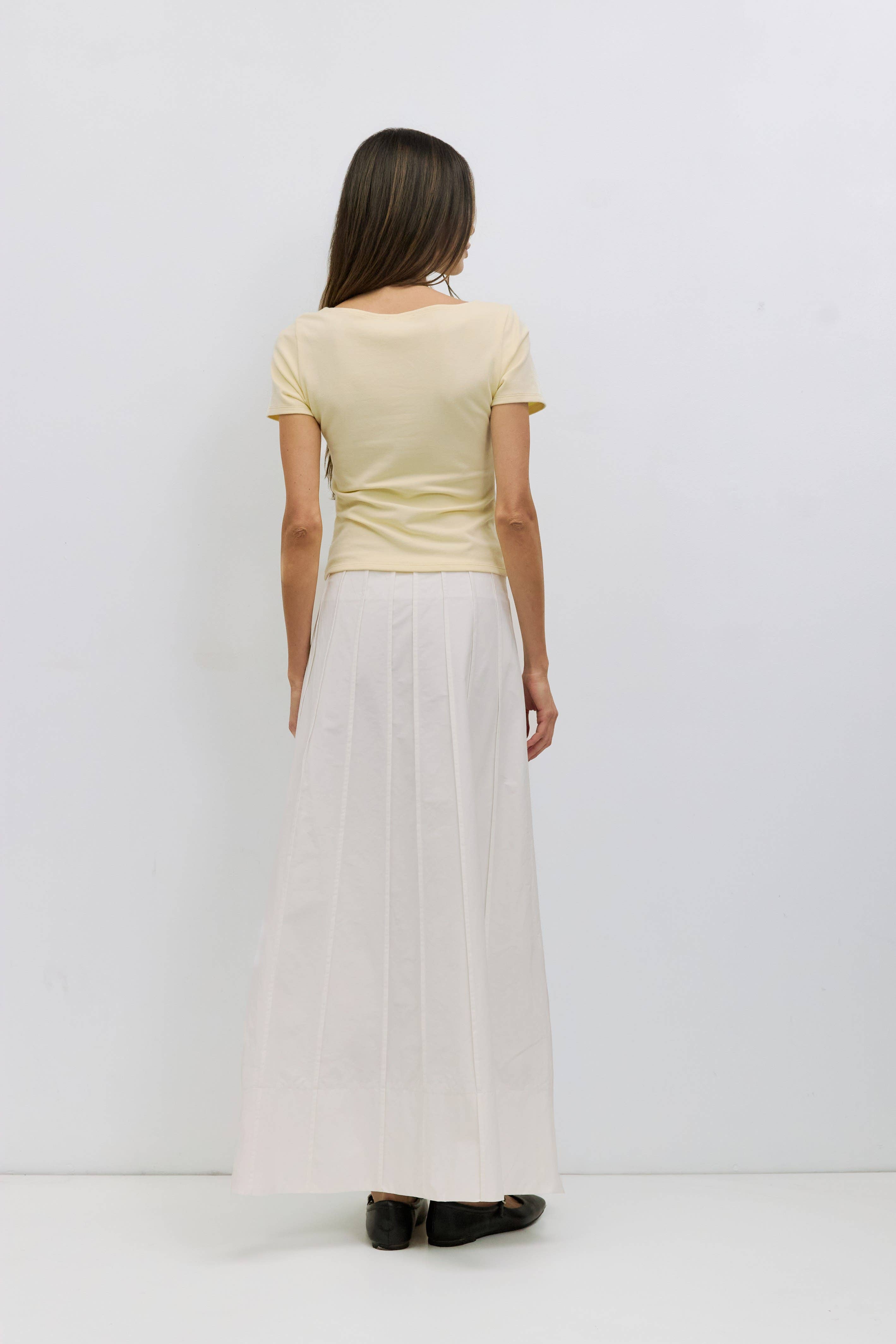 White Paneled Cotton Maxi Skirt