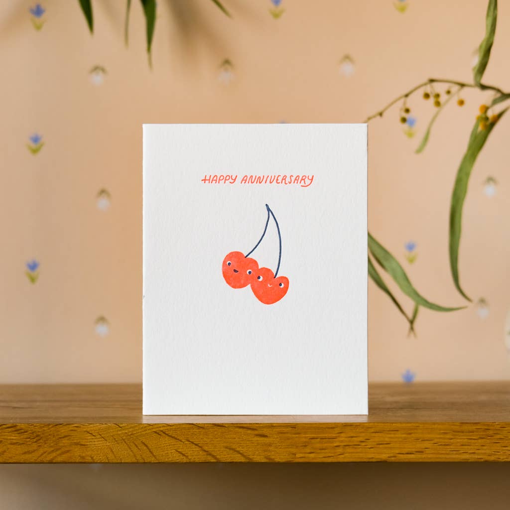 Homework Letterpress Studio Anniversary Cherries Card