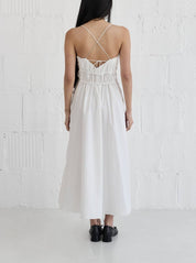 White Gathered Midi Dress