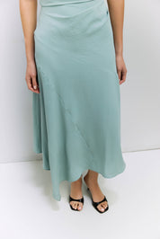 Teal Asymmetrical Cowl Neck Dress