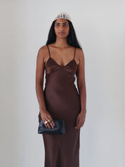 Brown Satin Chrishelle Slip Dress