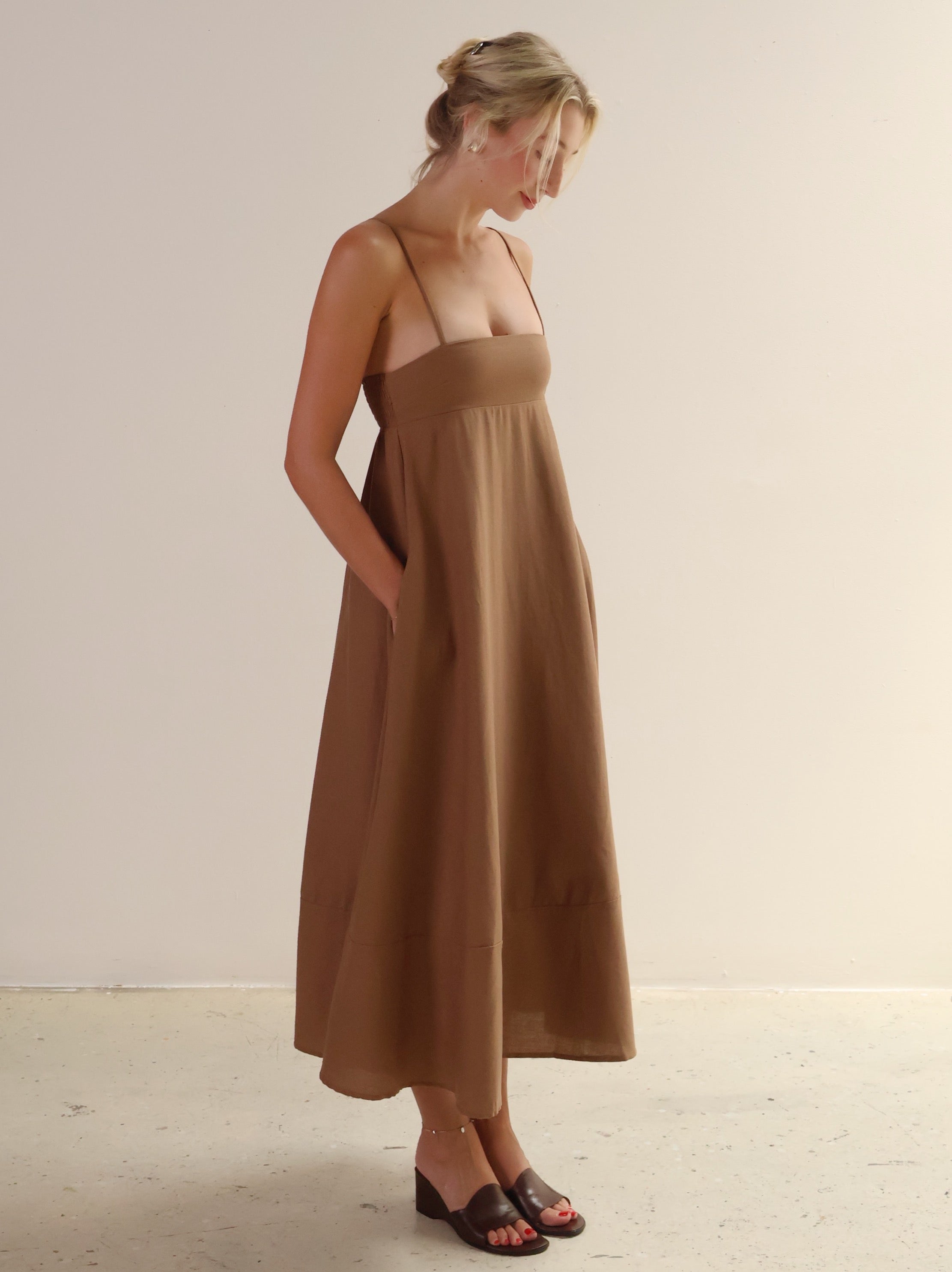 Cocoa Linen A-line Maxi Dress