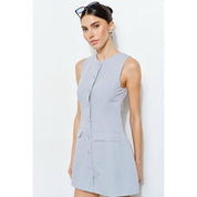 Light Blue Lenore Button-Front Sleeveless Mini Dress