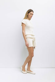 Ivory Alana Summer Knit Button Down Top