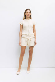 Ivory Alana Summer Knit Button Down Top