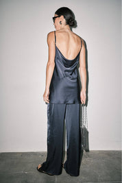 Navy Satin Cami & Wide Leg Pant Set
