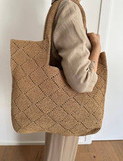 Camel Handmade Raffia Tote